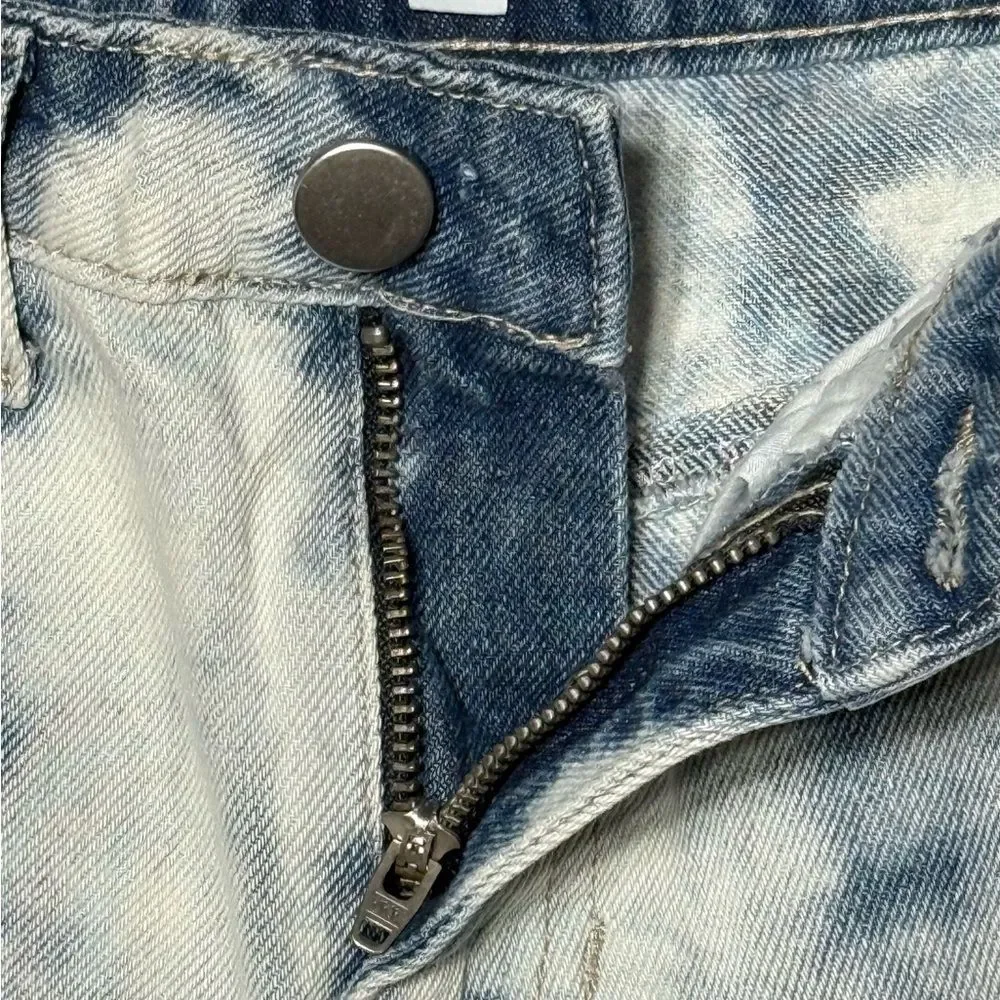 High-Rise Tie-Dye Cloud Wash Distressed Cutoff Denim Shorts bp Size 25